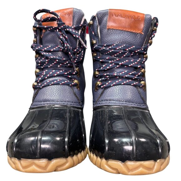 Nautica Meloday Duck Boots Size 8 Navy Blue & Red Stripes - Picture 2 of 7